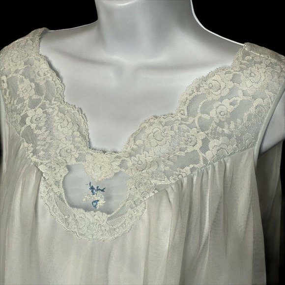 Vtg Vanity Fair Pale Blue Sheer Set Small Nylon Lace Chiffon 60s Robe Nightgown - Picture 4 of 9